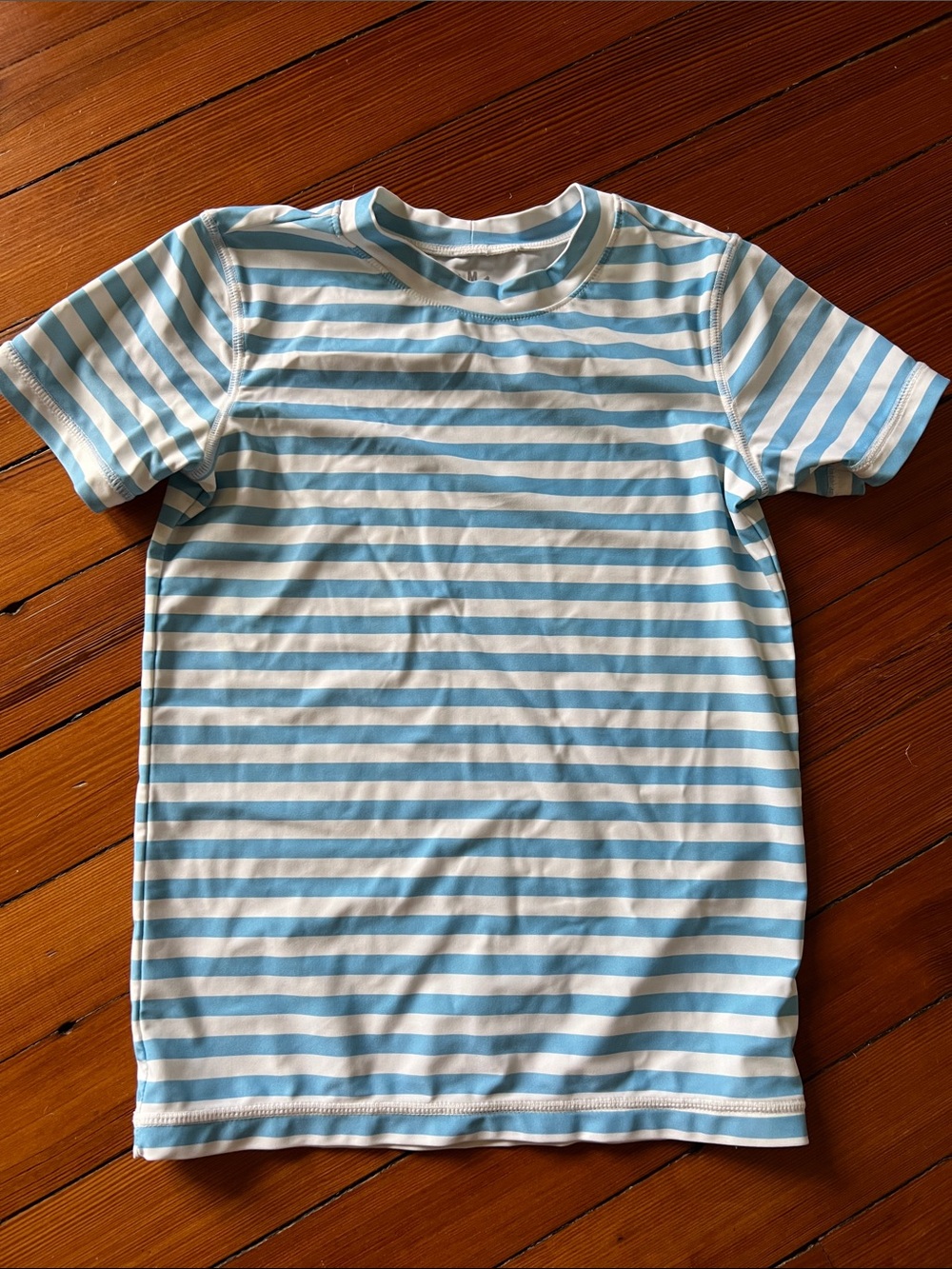Primary Kids Short-Sleeve Rashguard - Light Blue & White Stripes